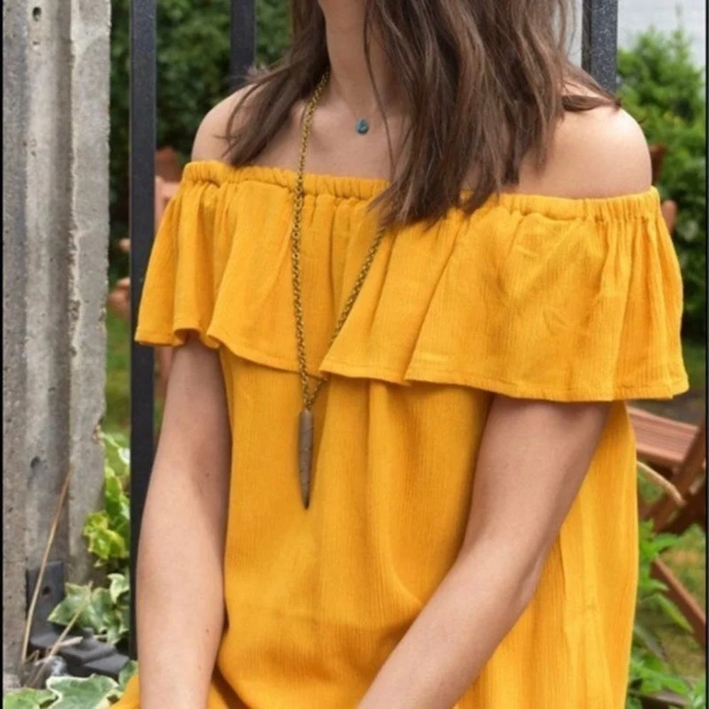 Ichi Marrakech Off-The-Shoulder Ruffle‎ Dress in Yellow, Size XS - Picture 7 of 14